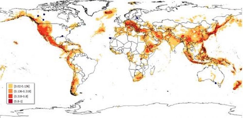 Indicative global geothermal suitability map with legend